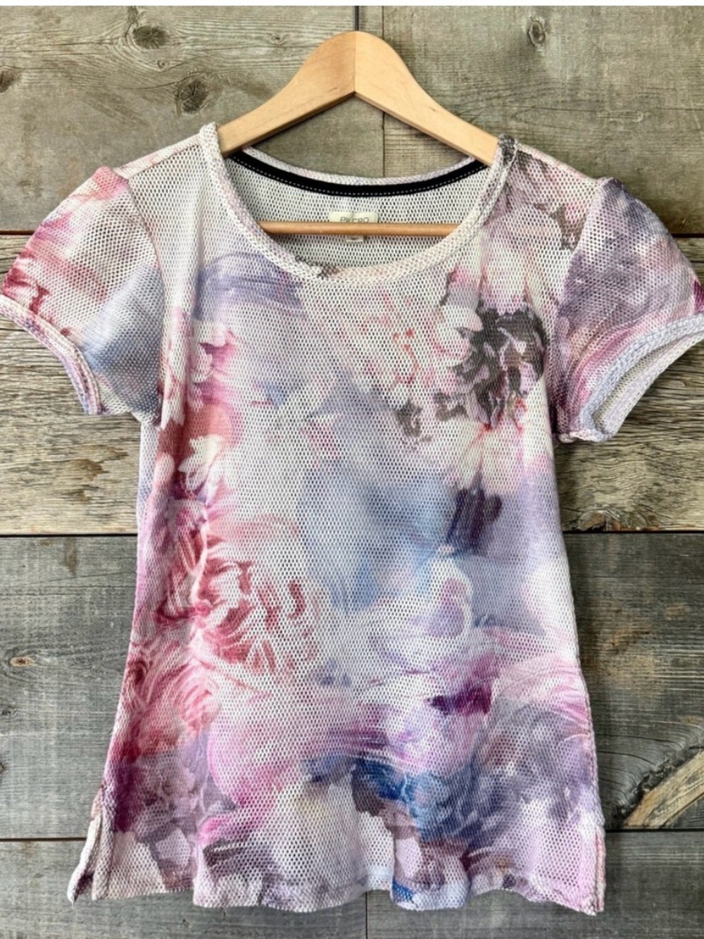 Anthropologie Pilcro Mesh Ringer Tee XS Pastel Floral Watercolor Festival Boho - Picture 3 of 5